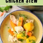 Pinterest pin of low calorie chicken stew.