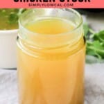 Pinterest pin of low calorie chicken stock.