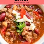 Pinterest pin of low calorie chili.