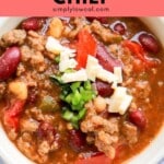 Pinterest pin of low calorie chili.