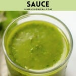 Pinterest pin of low calorie chimichurri sauce.