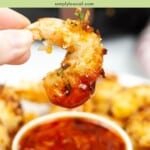 Pinterest pin of low calorie coconut shrimp.