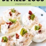 Pinterest pin of low calorie deviled eggs.