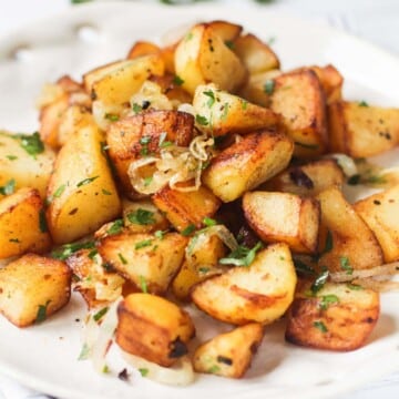 Thumbnail of low calorie fried potatoes and onions.