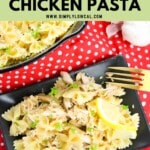 Pinterest pin of low calorie garlic chicken pasta.