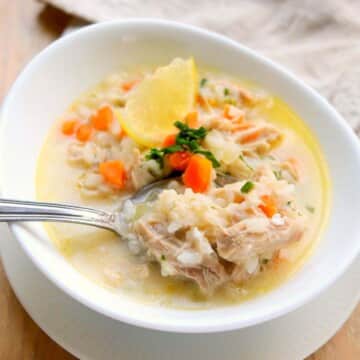 Thumbnail of low calorie Greek lemon chicken soup.