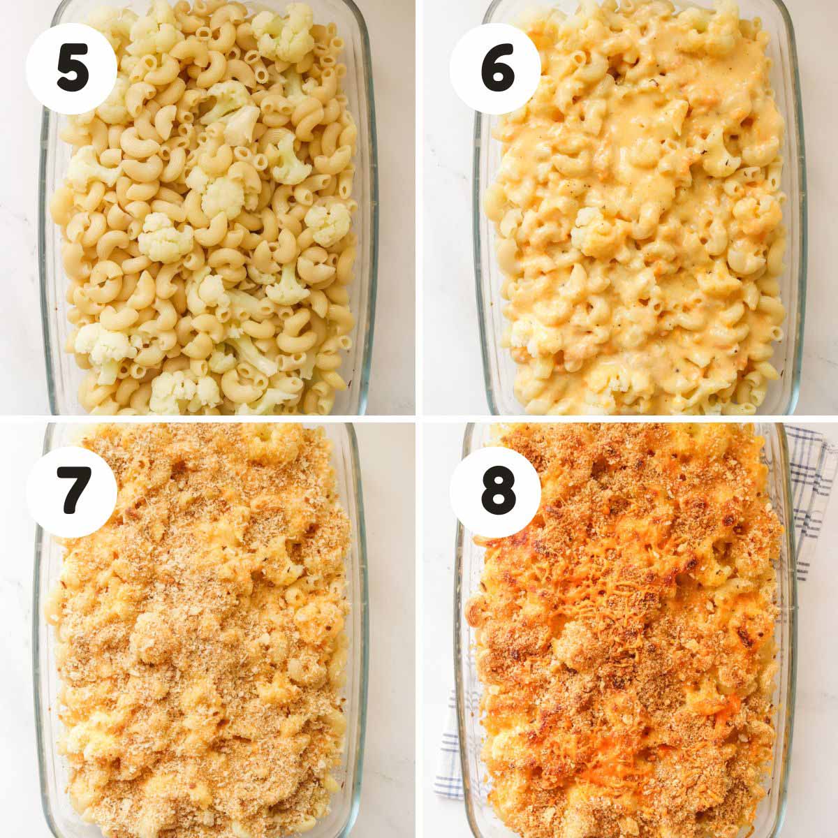 Steps to bake the mac and cheese.