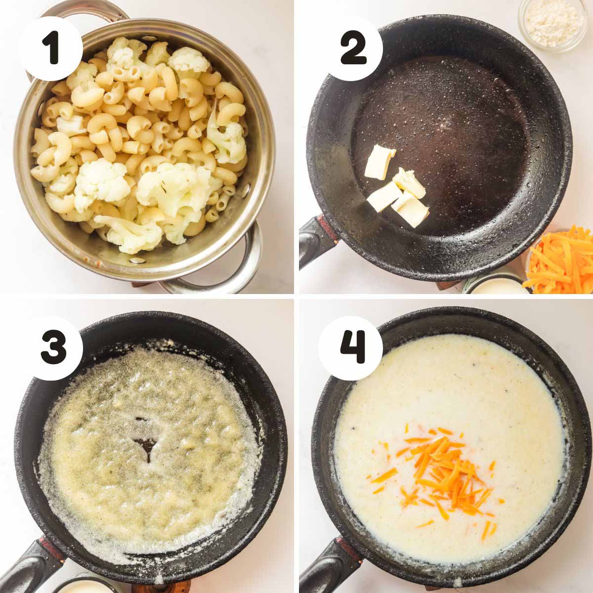 Steps to make the mac and cheese.