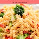 Pinterest pin of low calorie pasta salad.