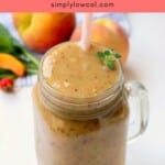 Pinterest pin of low calorie peach smoothie.