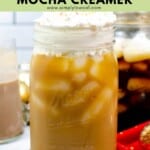 Pinterest pin of low calorie peppermint mocha creamer.