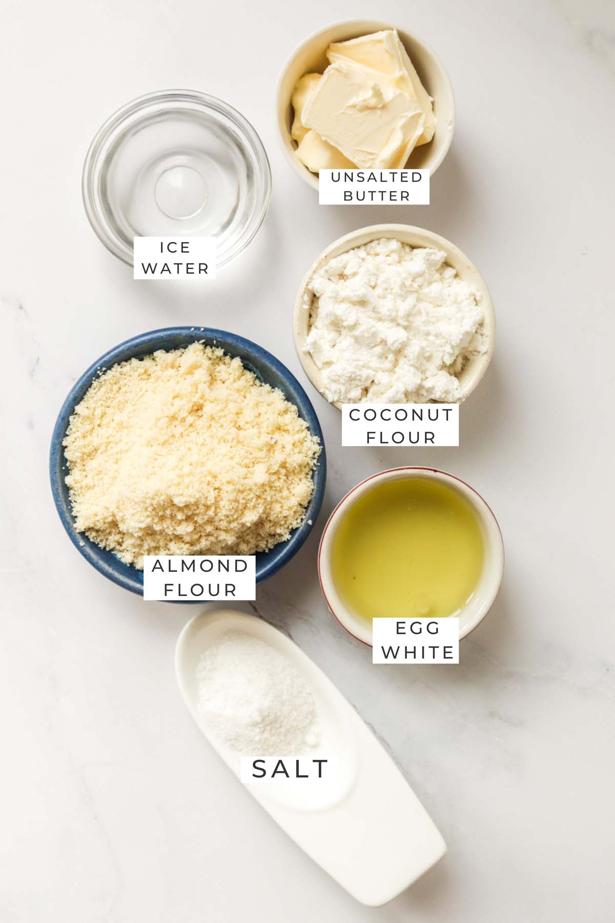 Labeled ingredients for the pie crust.