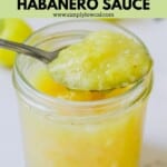 Pinterest pin of low calorie pineapple habanero sauce.