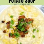 Pinterest pin of low calorie potato soup.