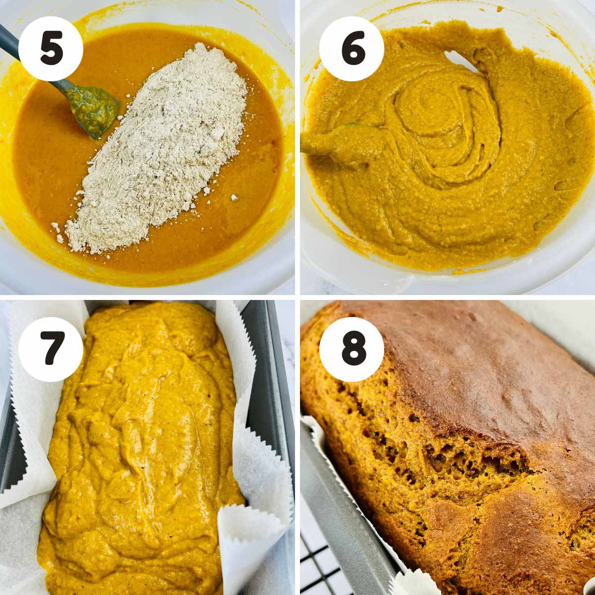 Steps to bake the pumpkin bread.