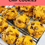 Pinterest pin of low calorie pumpkin chocolate chip cookies.