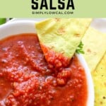 Pinterest pin of low calorie salsa.