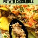 Pinterest pin of low calorie sausage and potato casserole.