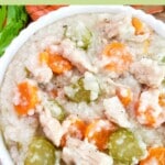 Pinterest pin of low calorie turkey and rice soup.