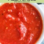 Pinterest pin of low calorie pizza sauce.