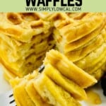 Pinterest pin of low calorie waffles.