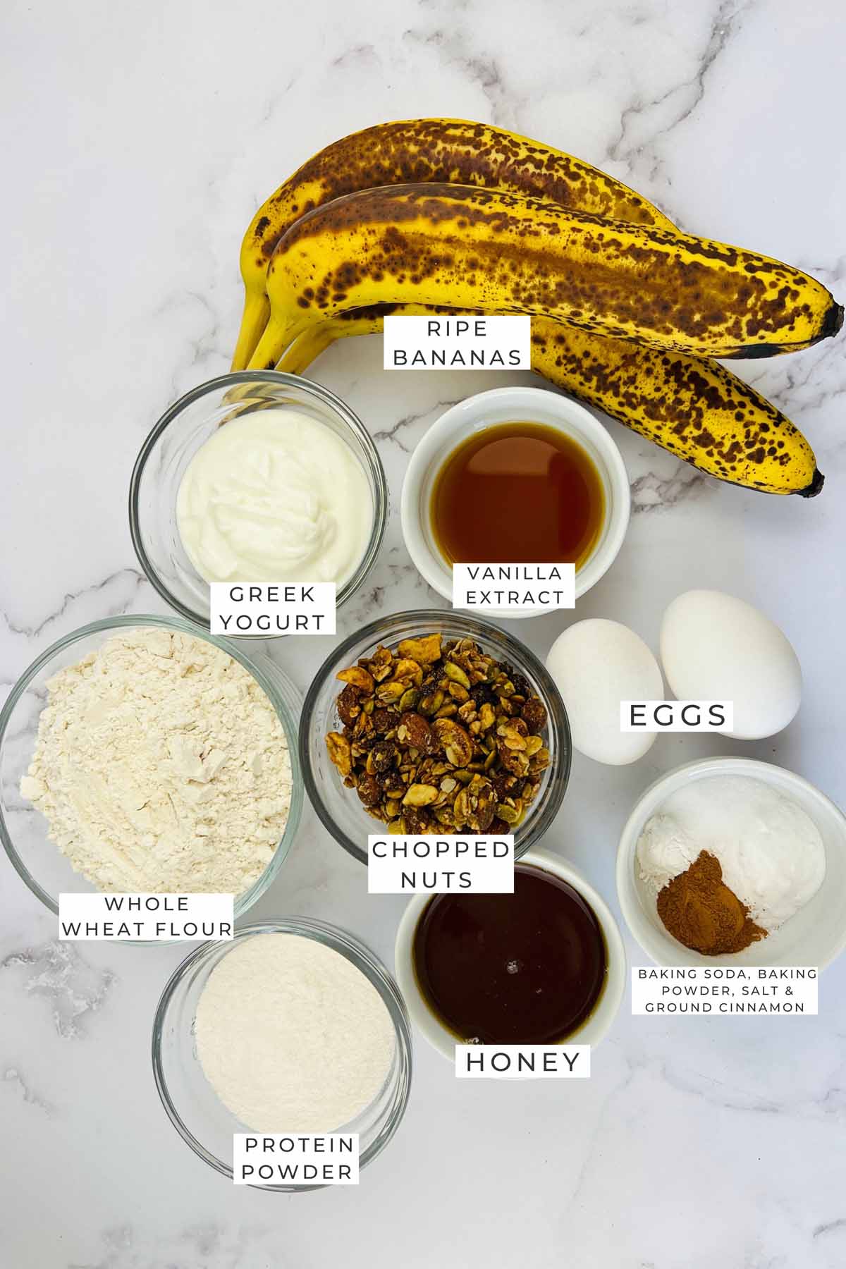 Labeled ingredients for the protein bread.