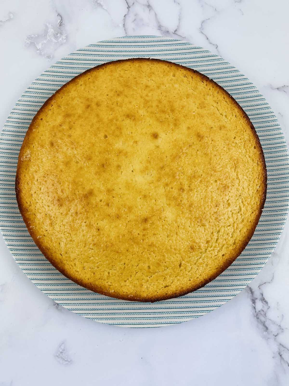 A baked cake on a plate.