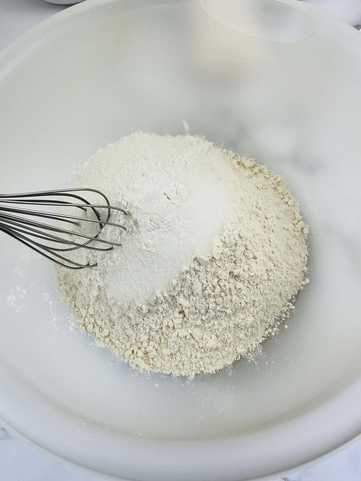 Dry ingredients in a mixing bowl.