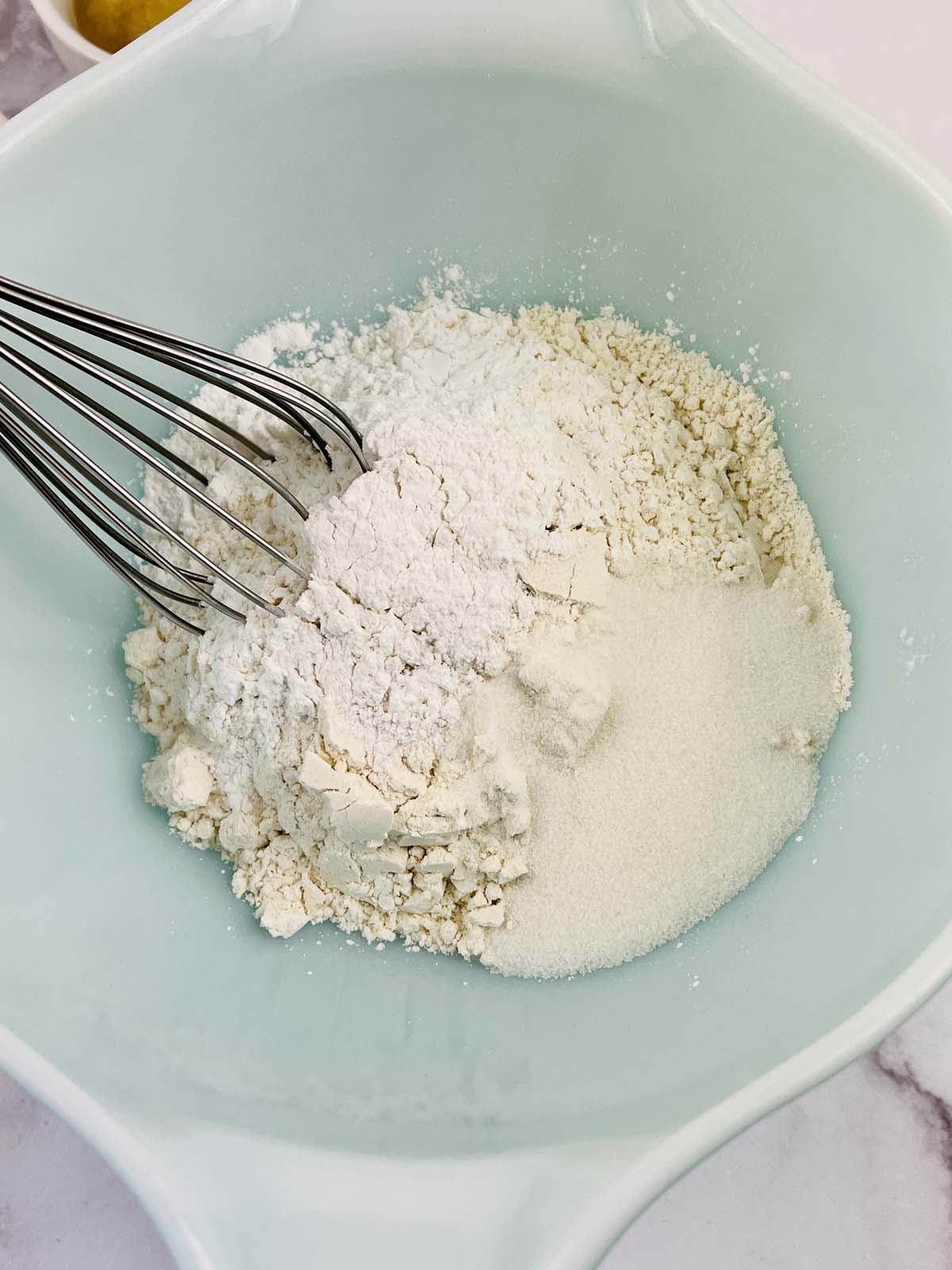 Dry ingredients in a mixing bowl.
