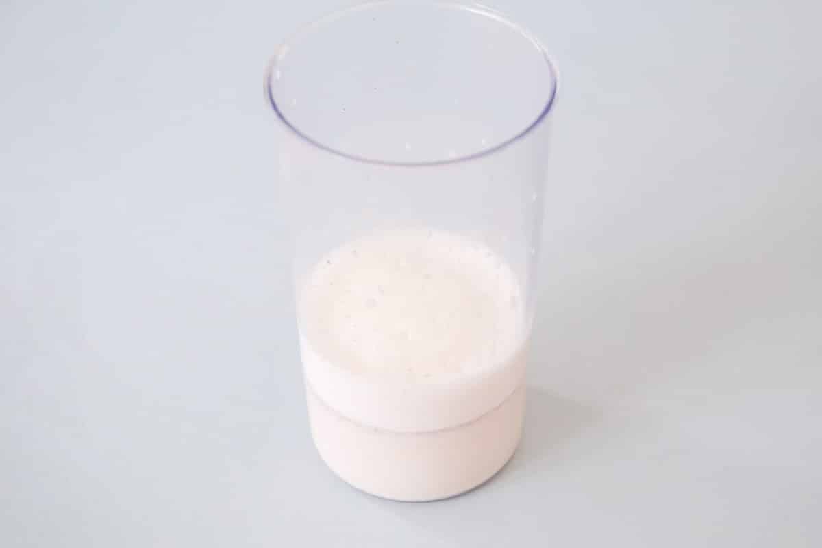 Milk in a glass.