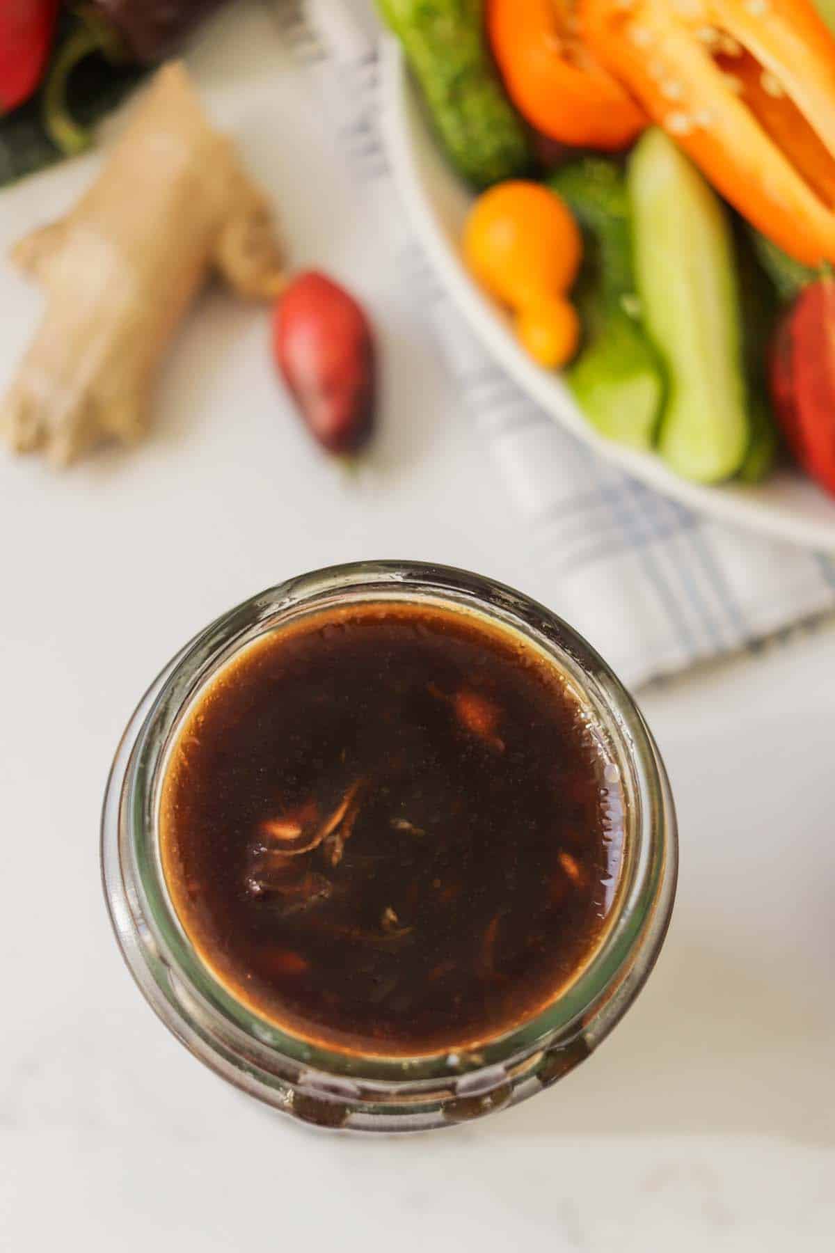 Sauce in a glass jar.