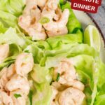 Pinterest image with text: Low Calorie Bang Bang Shrimp - 5 minute dinner